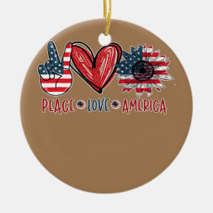 Solros Heart Signe Peace Kärlek America 4 juli Julgransprydnad Keramik