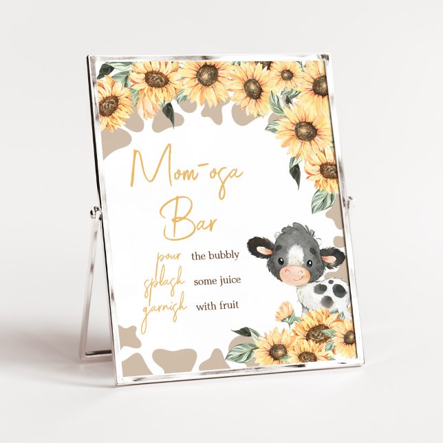 Solros Heliga Kow Baby Shower Mamma Osa Pub Poster (Summer Highland Cow Baby Shower Mom Osa Bar Sign)