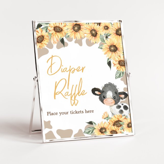 Solros Heliga Kow Baby Shower Raffle Poster (Summer Highland Cow Baby Shower Diaper Raffle Sign)