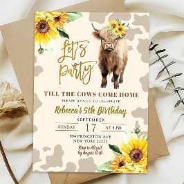 Solros Highland Cow Farm Girl Birthday Inbjudningar