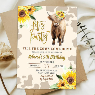 Solros Highland Cow Farm Girl Birthday Inbjudningar