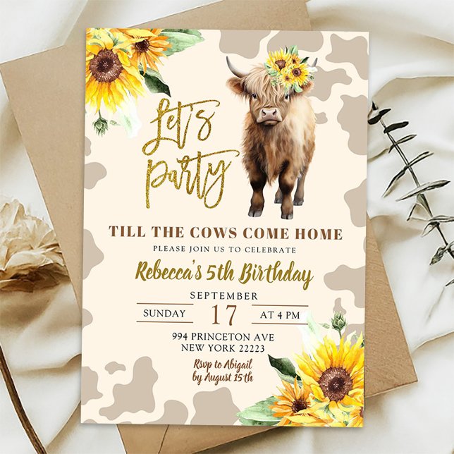 Solros Highland Cow Farm Girl Birthday Inbjudningar (Skapare uppladdad)