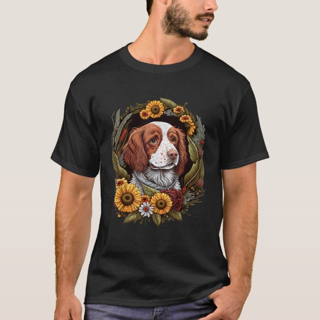 Solros Hippie Blommigt Brittany Spain Hund T Shi Shirt (Framsida)
