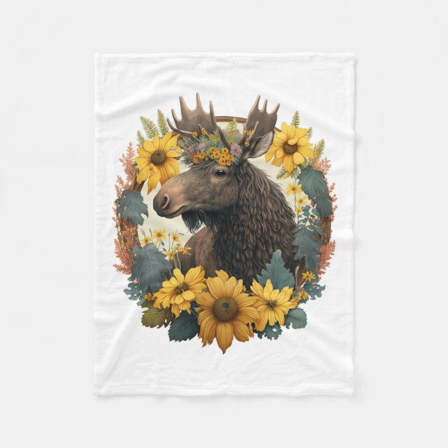 Solros Hippie Blommigt Moose Långärmad _1 Fleecefilt (Framsidan)