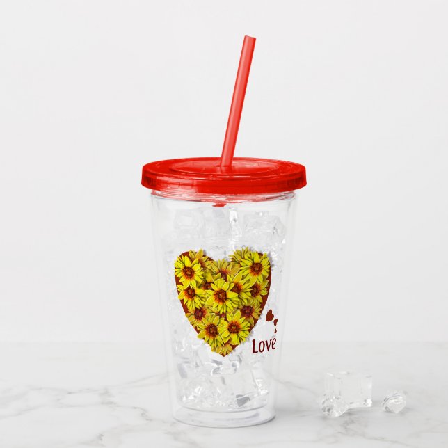 Solros Hjärtakryl Tumbler Take Away Mugg (Baksida Ice)