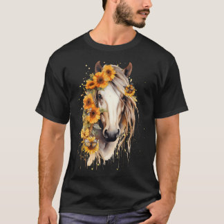 Solros Horse Porträtt Cowgirl Equestrian T Shirt
