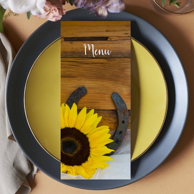 Solros Horseshoe Land Westerna Bröllop Menu Meny (Skapare uppladdad)