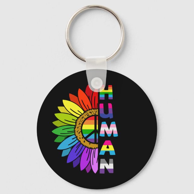 Solros Human i Rainbow Färg | HBT-TQ | PRIDE Nyckelring (Framsida)