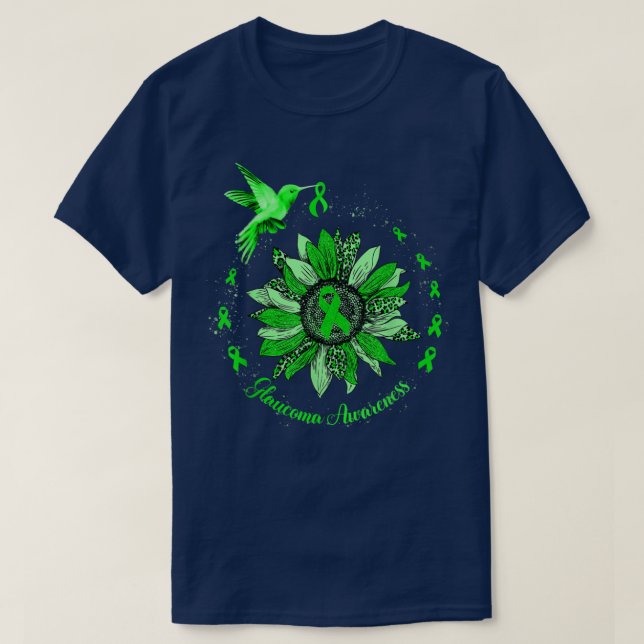 Solros Hummingbird Grönt Ribbon Glaucoma Warrio T Shirt (Design framsida)