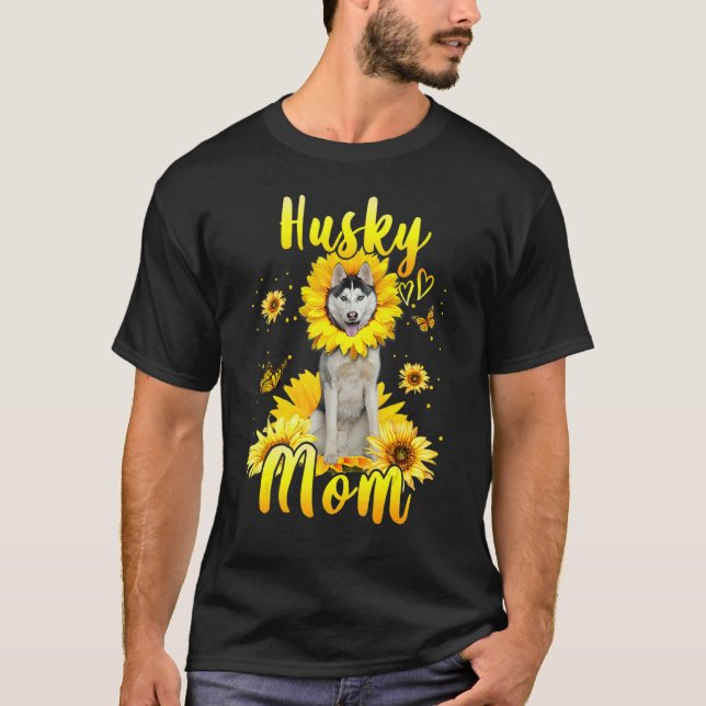 Solros Husky Mamma Hund Mors dag T Shirt (Framsida)