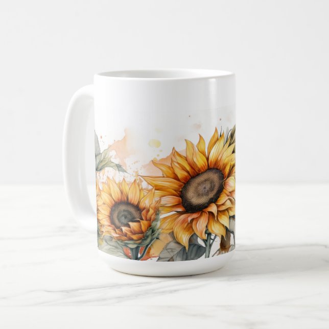 Solros i akvarell kaffemugg (Framsida vänster)