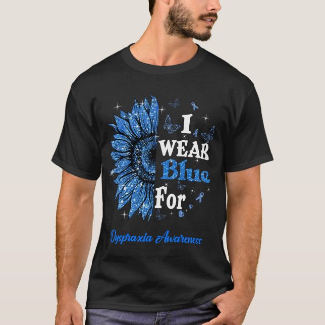 Solros I Bära Blue för Dyspraxia Medvetenhet T Shirt (Framsida)