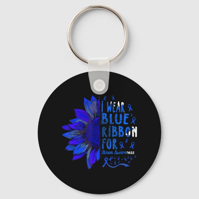 Solros I Bära Blue Ribbon for Ataxi Awareness Nyckelring (Framsida)