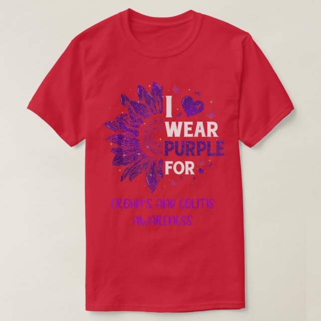 Solros I Bära Lila Ribbon Crohns and Colitis T Shirt (Design framsida)