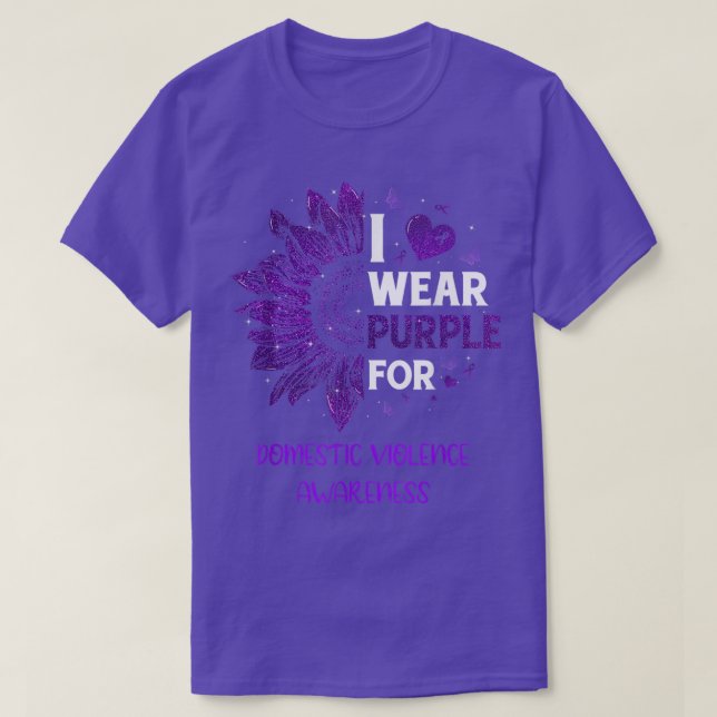 Solros I Bära Lila Ribbon Domestic Violence A T Shirt (Design framsida)