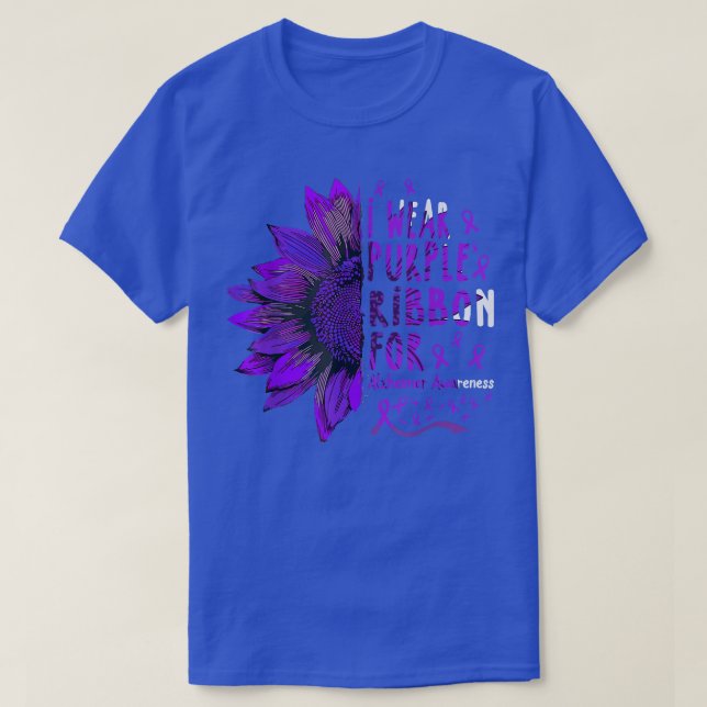 Solros I Bära Lila Ribbon for Alzheimer Medveten T Shirt (Design framsida)