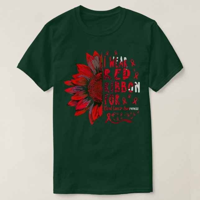 Solros I Bära Red Ribbon for Blood Cancer Medveten T Shirt (Design framsida)