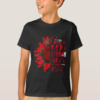 Solros I Bära Red Ribbon for Blood Cancer Medveten T Shirt