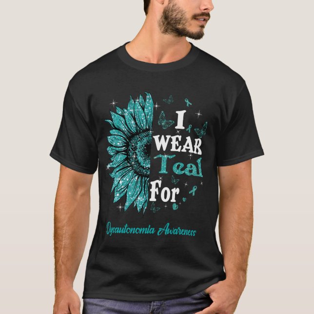 Solros I Bära Teal for Dysautonomia Awareness T Shirt (Framsida)