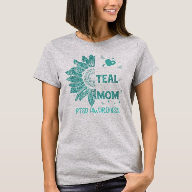 Solros I Bära Teal Ribbon for My Mamma PTSD T Shirt (Framsida)