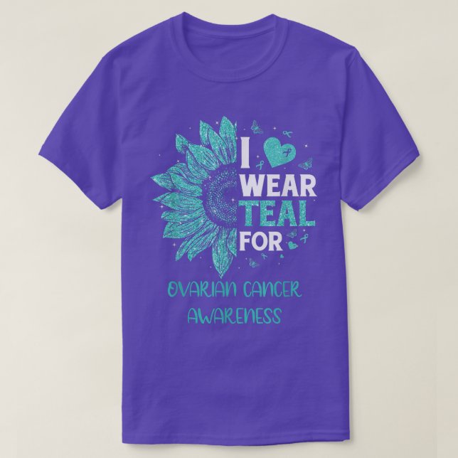 Solros I Bära Teal Ribbon Ovarian Cancer Awaren T Shirt (Design framsida)