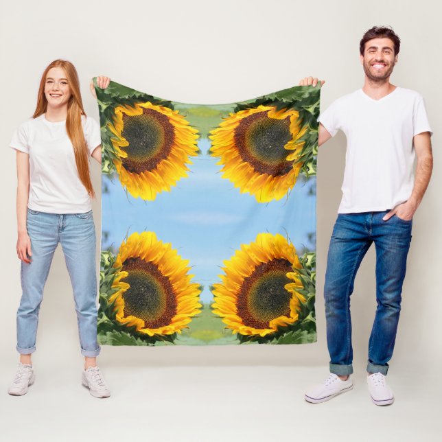 Solros i solsken Abstrakt blomsterkonst   Fleecefilt (På plats)