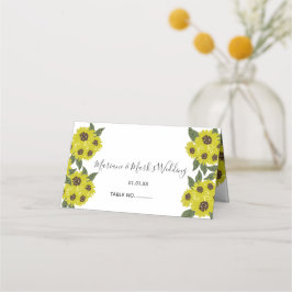 Solros Illustration Botanical Bröllop Gult Placeringskort