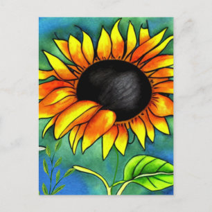 Solros Impressionism Crayon Modern djold Vykort