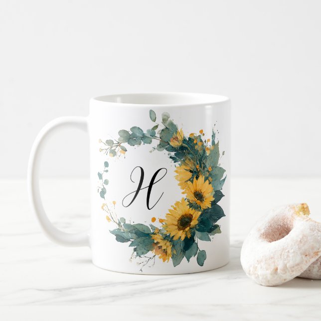 Solros Initial Elegant Vintage Akvarell  Kaffemugg (Med munk)