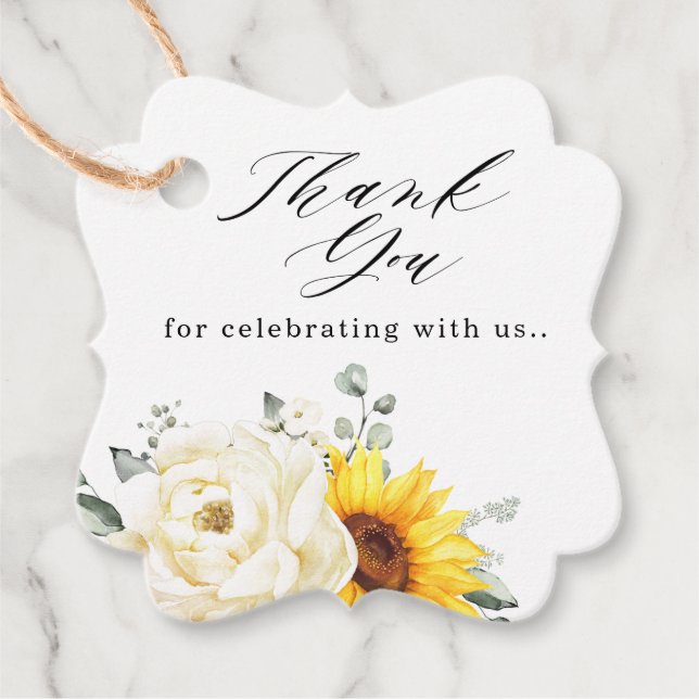 Solros Ivory Peony Blommigt Eucalyptus Bröllop Gåvor Etiketter (Framsida)