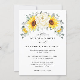 Solros Ivory Peony Blommigt Eucalyptus Bröllop Inbjudningar