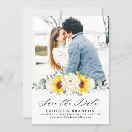 Solros Ivory Peony Blommigt Eucalyptus Bröllop Spara Datumet