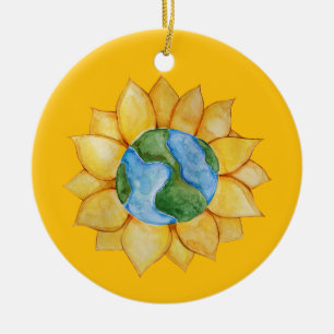 Solros Jordens dag Solig Sommar Earthy        Julgransprydnad Keramik