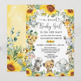 Solros Jungle Safari Animals Girl Baby Shower Inbjudningar