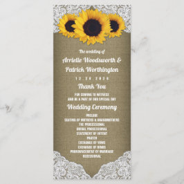 Solros Jute och Spets Rustika Bröllopsprogram Program