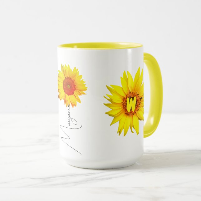 Solros Kaffemugg för henne (namn monogramcitat) (Framsida höger)