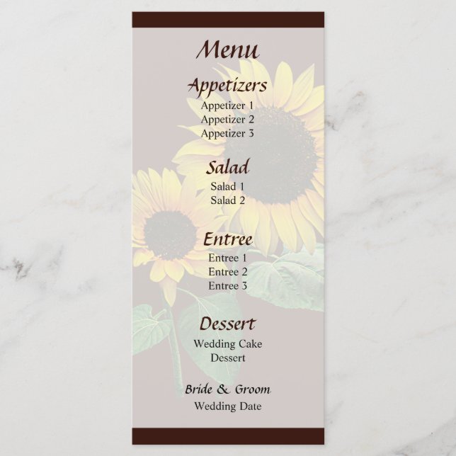 Solros Kärlek Bröllop Menu Meny (Framsida)