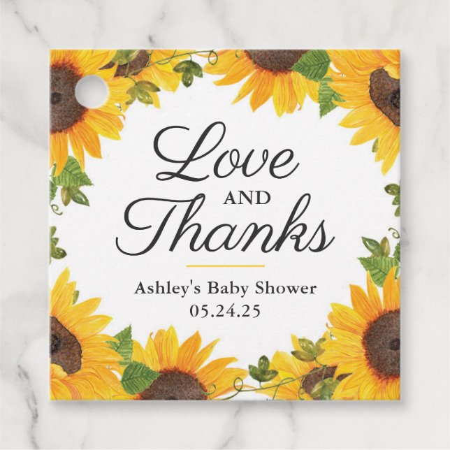 Solros Kärlek och Tacksamhet Förmånsetikett Gåvor Etiketter (Framsida)