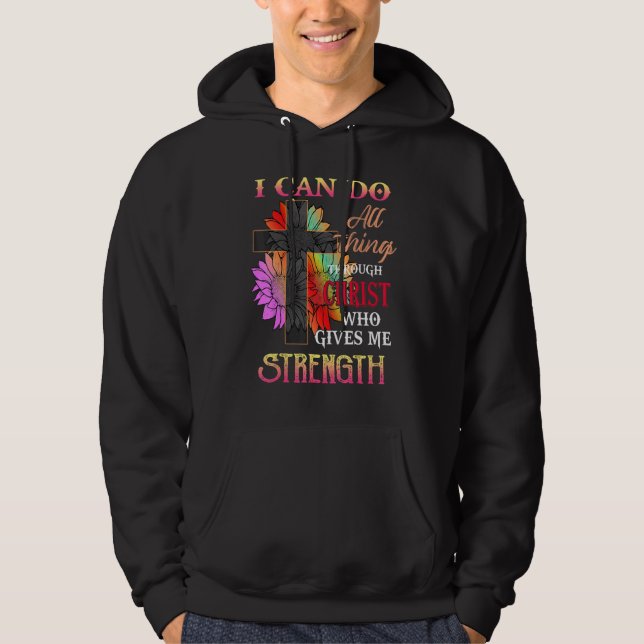 Solros Kor Kristus Ge Me Strength Jesus Chri Hoodie (Framsida)