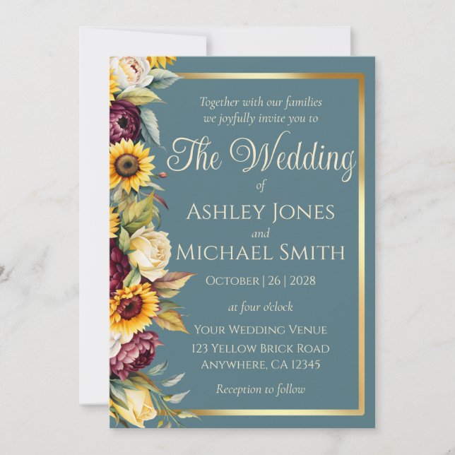 Solros Land Elegance Bröllop Inbjudningar (Framsida)