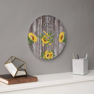 Solros,Land Kitchen,Wood Rustic, Family Namn Stor Klocka