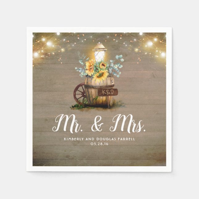 Solros Lantern Rustic Land Fall Wedding Pappersservett (Framsidan)