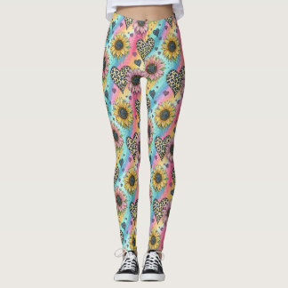 Solros & Leopard Hjärta Regnbåge Leggings