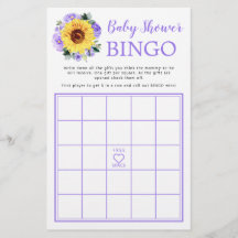 Solros Lila Blommigt Baby Shower Bingo Game