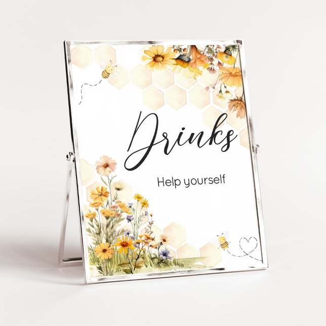 Solros Little Baby Shower Drinks Poster (Sunflower Little Honey Baby Shower Drinks Sign)