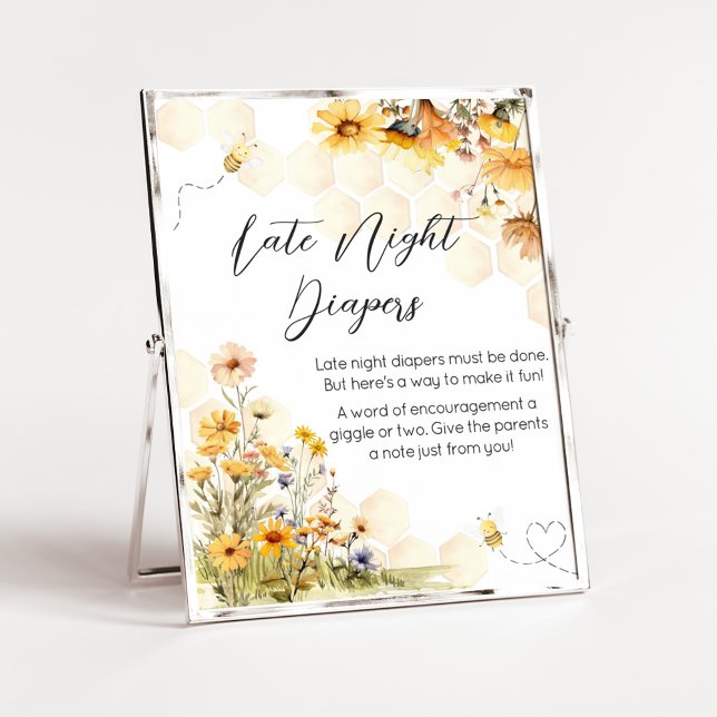 Solros Little honey Late Night Diaper Poster (Sunflower Little Honey Baby Shower Late Night Diapers Sign)