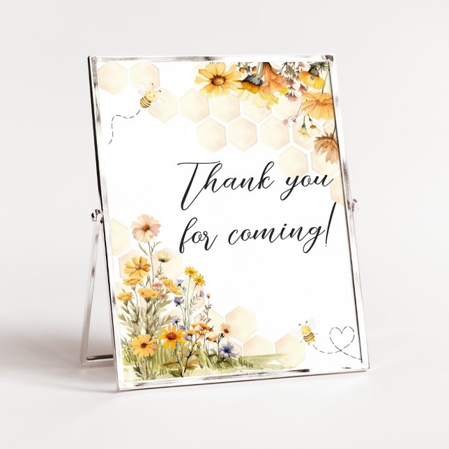Solros Little honey Tack för att du kom Poster (Sunflower Little Honey Baby Shower Thank you for Coming Sign)