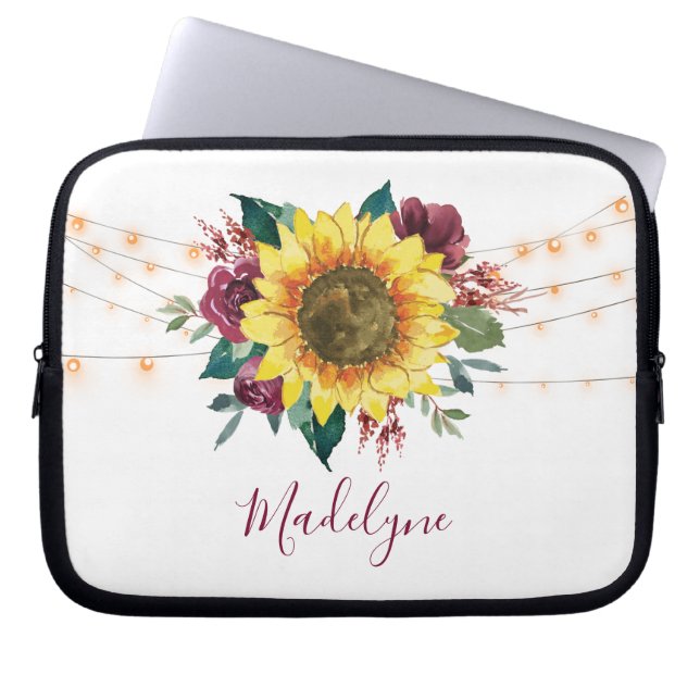 Solros Ljus Blommigt Watercolor Laptop Fodral (Framsidan)