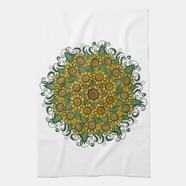 Solros Mandala Nature Älskare SunBlommor Blommigt Kökshandduk (Vertikal)