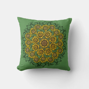 Solros Mandala Nature Älskare SunBlommor Blommigt Kudde